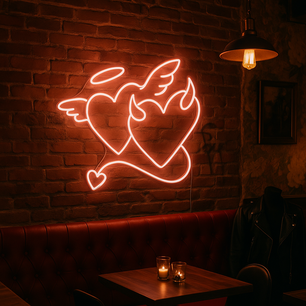 Angel And Devil Hearts LED Neon Sign