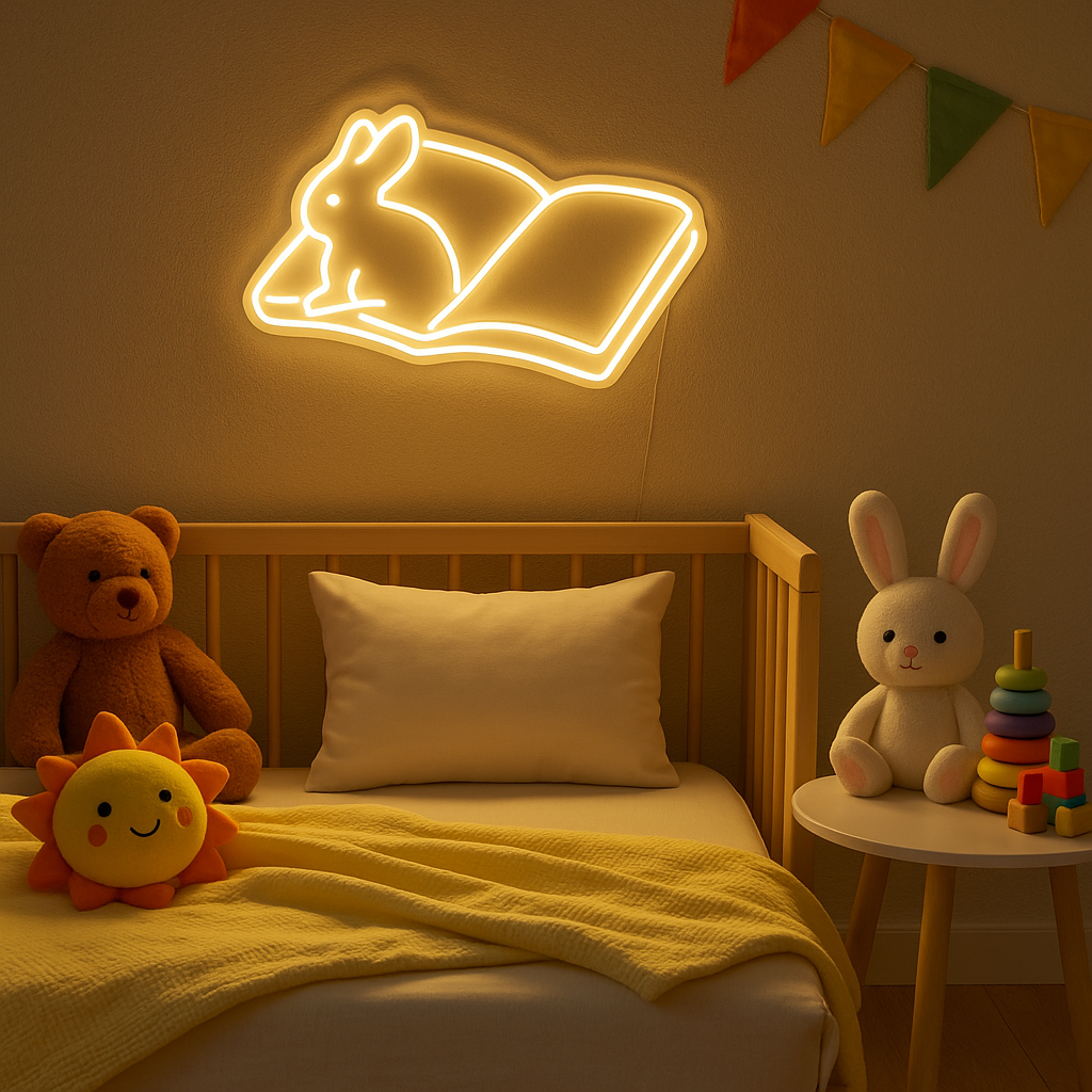 Book With Bunny LED Neon Light