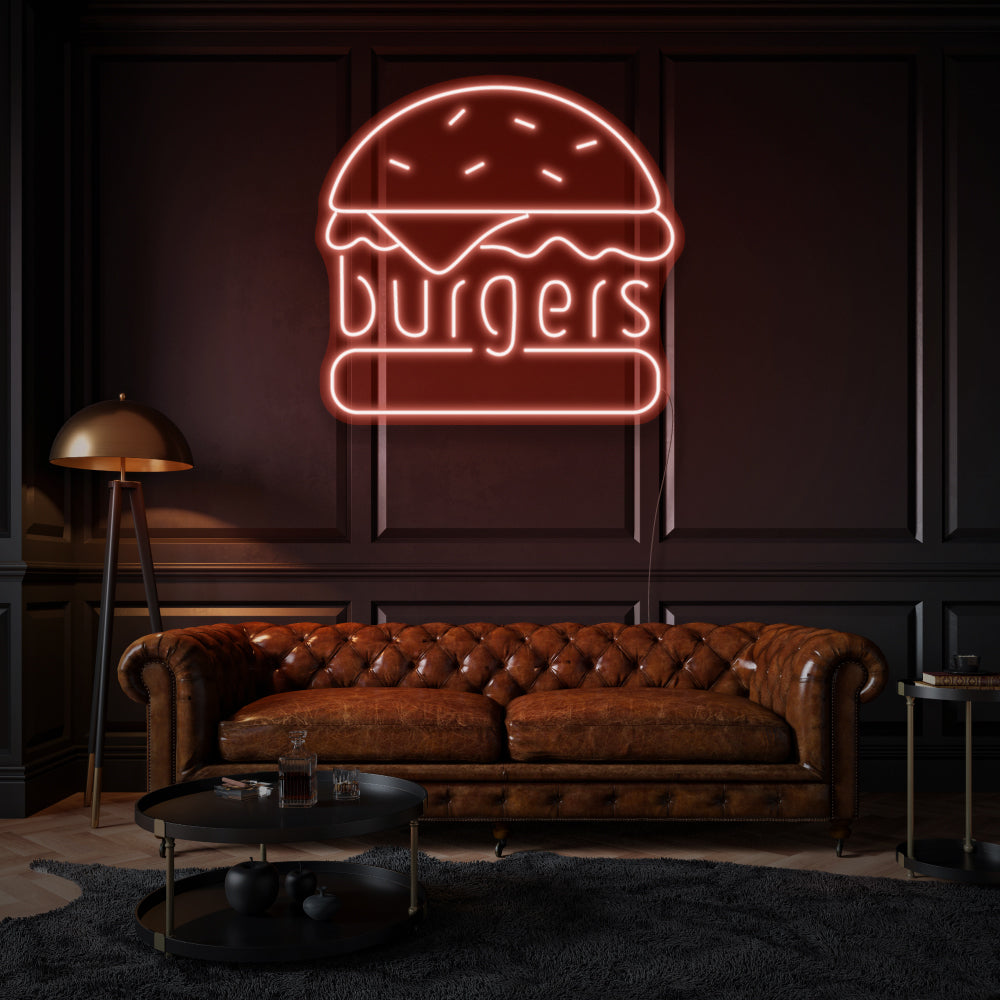 Burgers with Writing LED Neon Sign