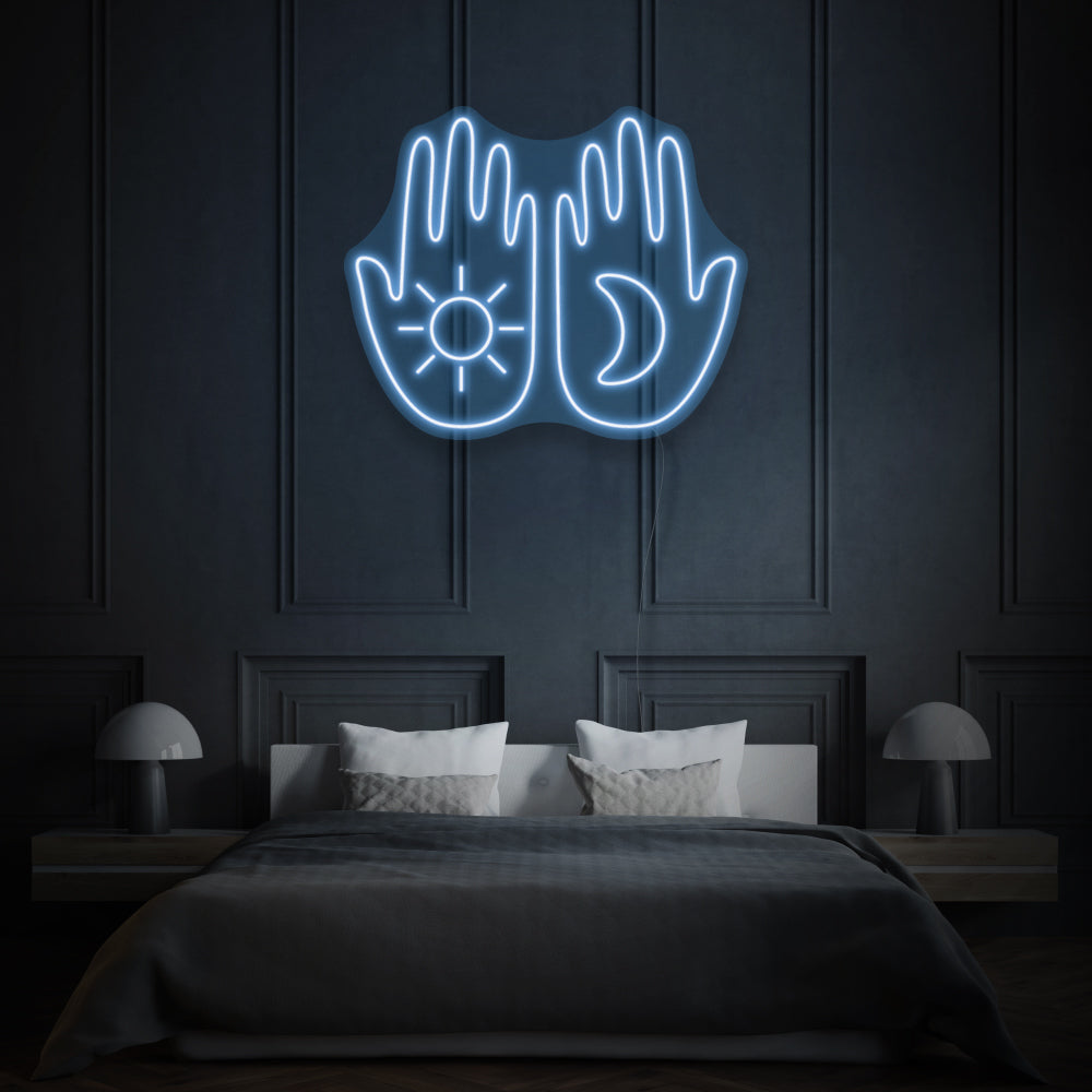Hands With Moon And Sun LED Neon Light