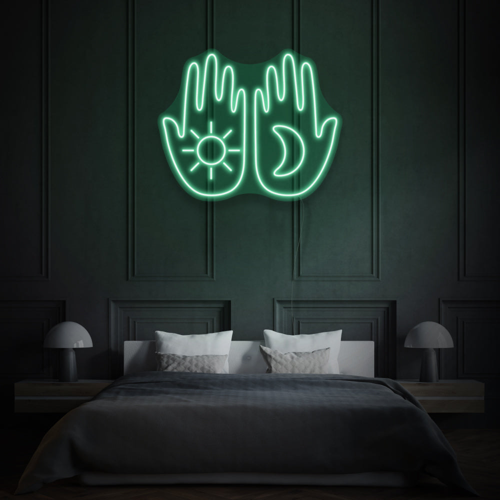 Hands With Moon And Sun LED Neon Light