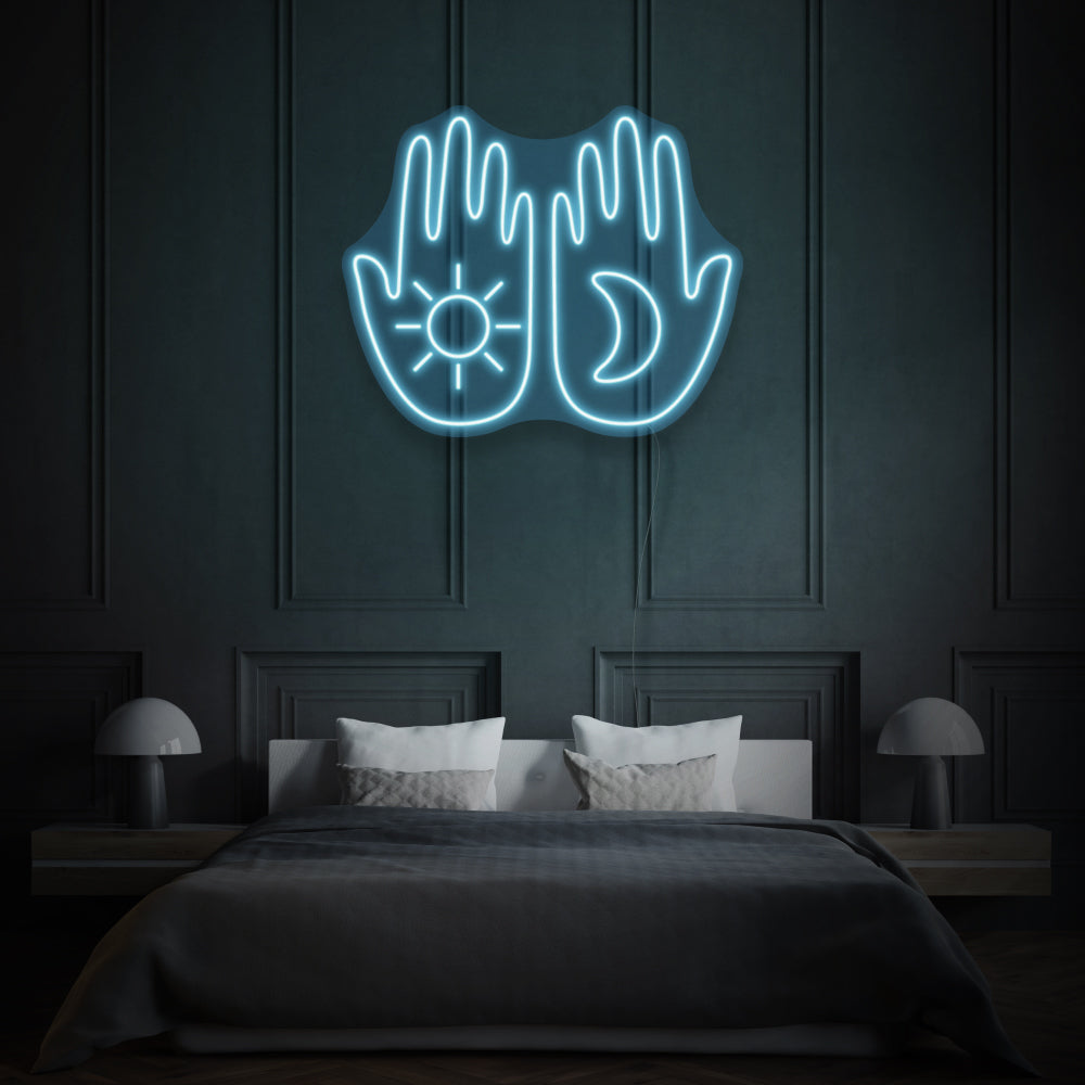 Hands With Moon And Sun LED Neon Light