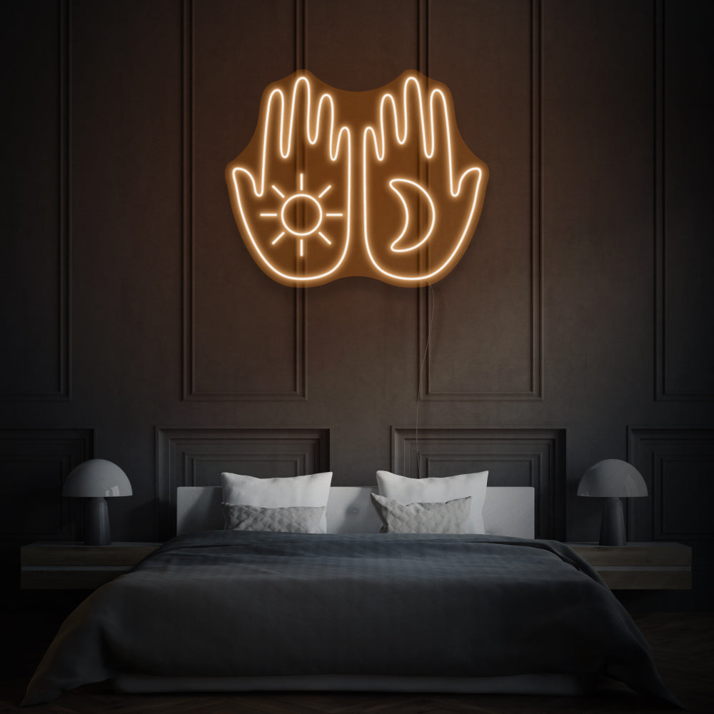 Hands With Moon And Sun LED Neon Light