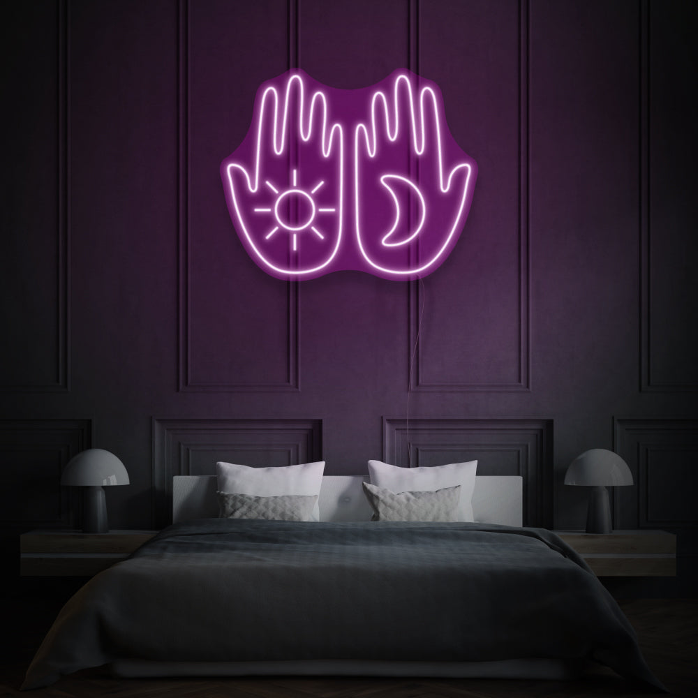 Hands With Moon And Sun LED Neon Light
