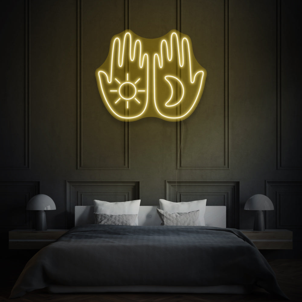 Hands With Moon And Sun LED Neon Light