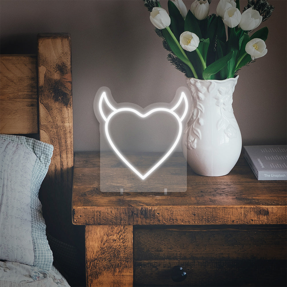 Heart With Horns Mini Neon LED Sign