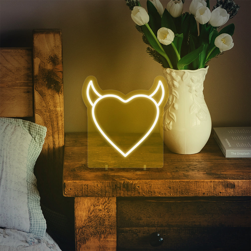 Heart With Horns Mini Neon LED Sign