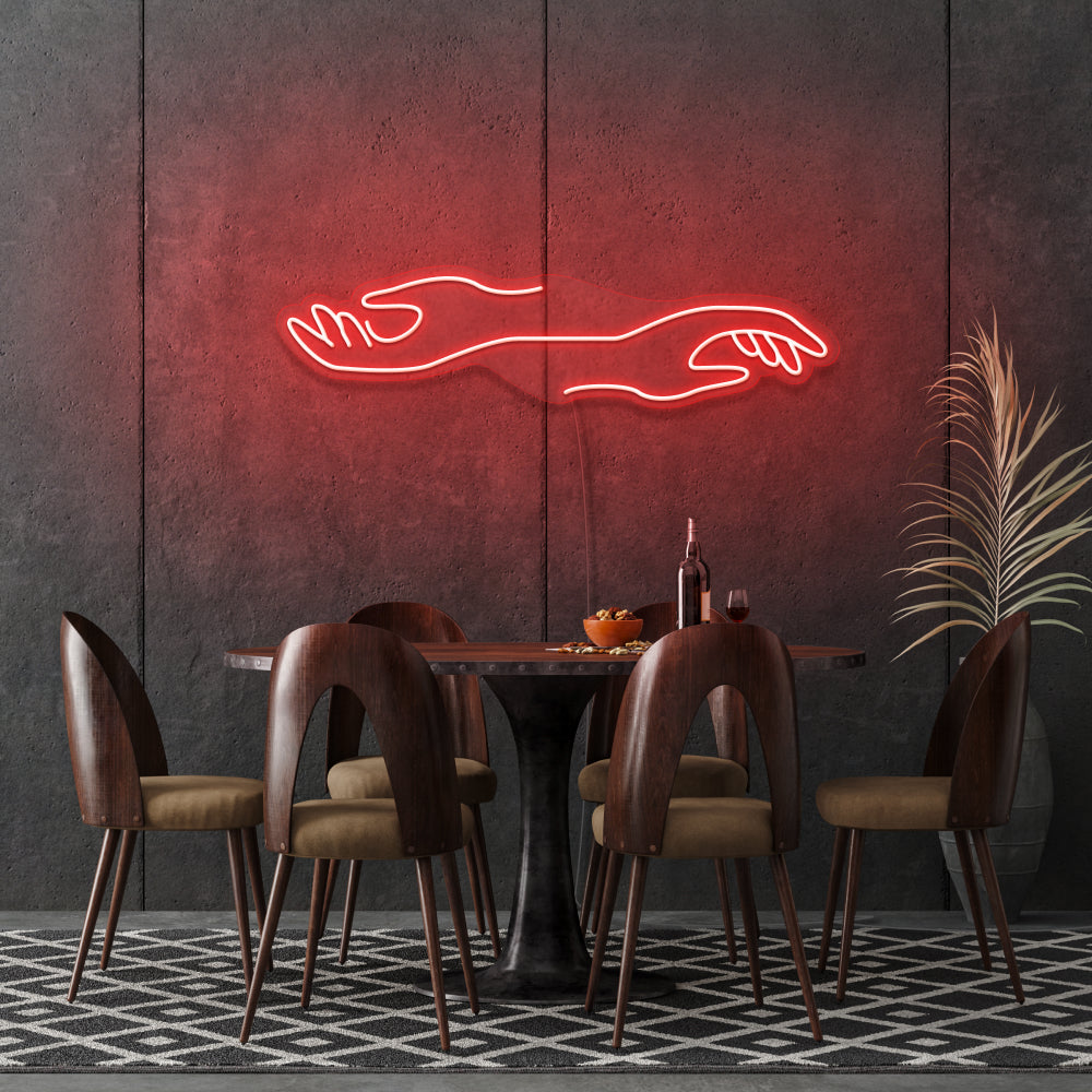 Hands Reaching Out in Opposite Custom-made Neon Light