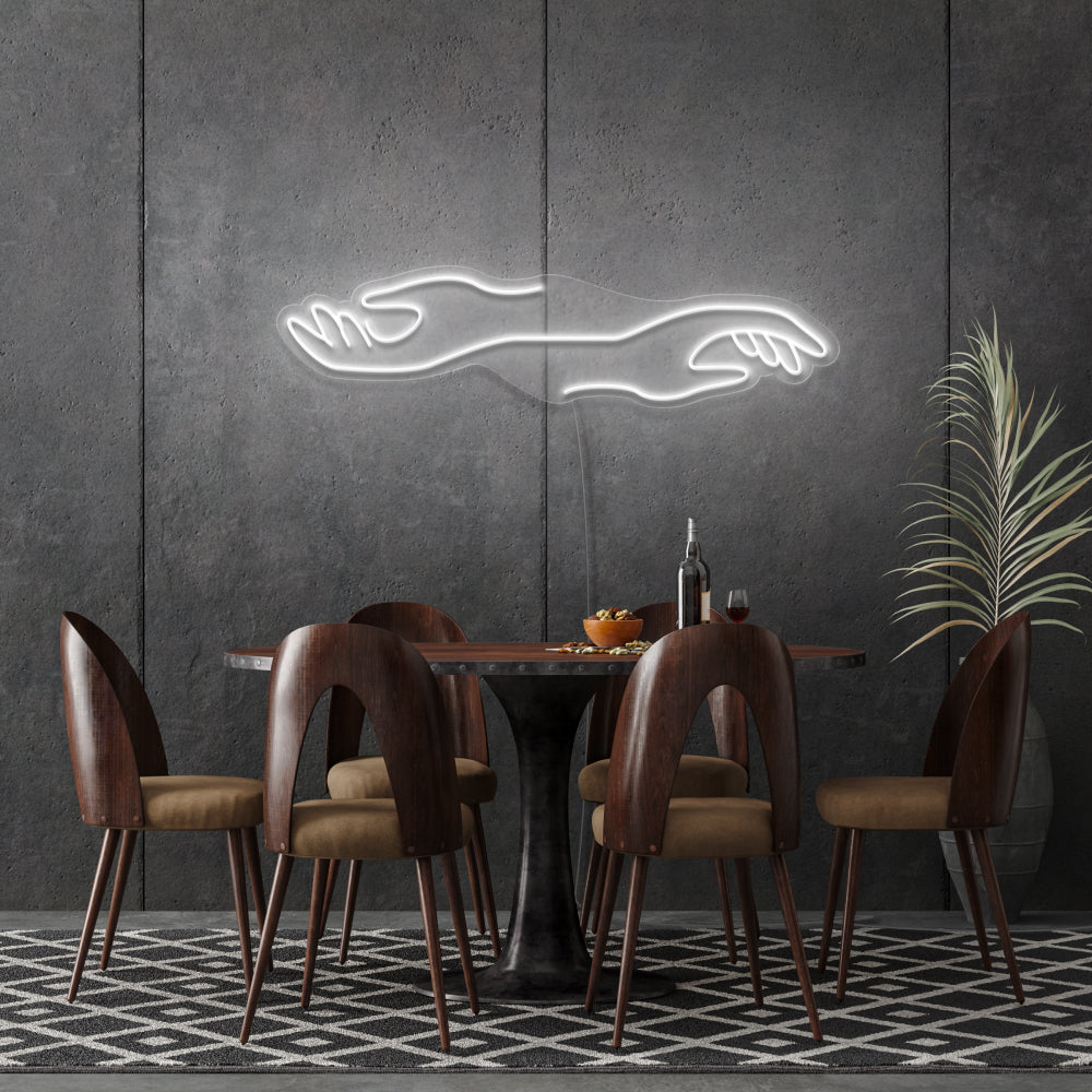 Hands Reaching Out in Opposite Custom-made Neon Light