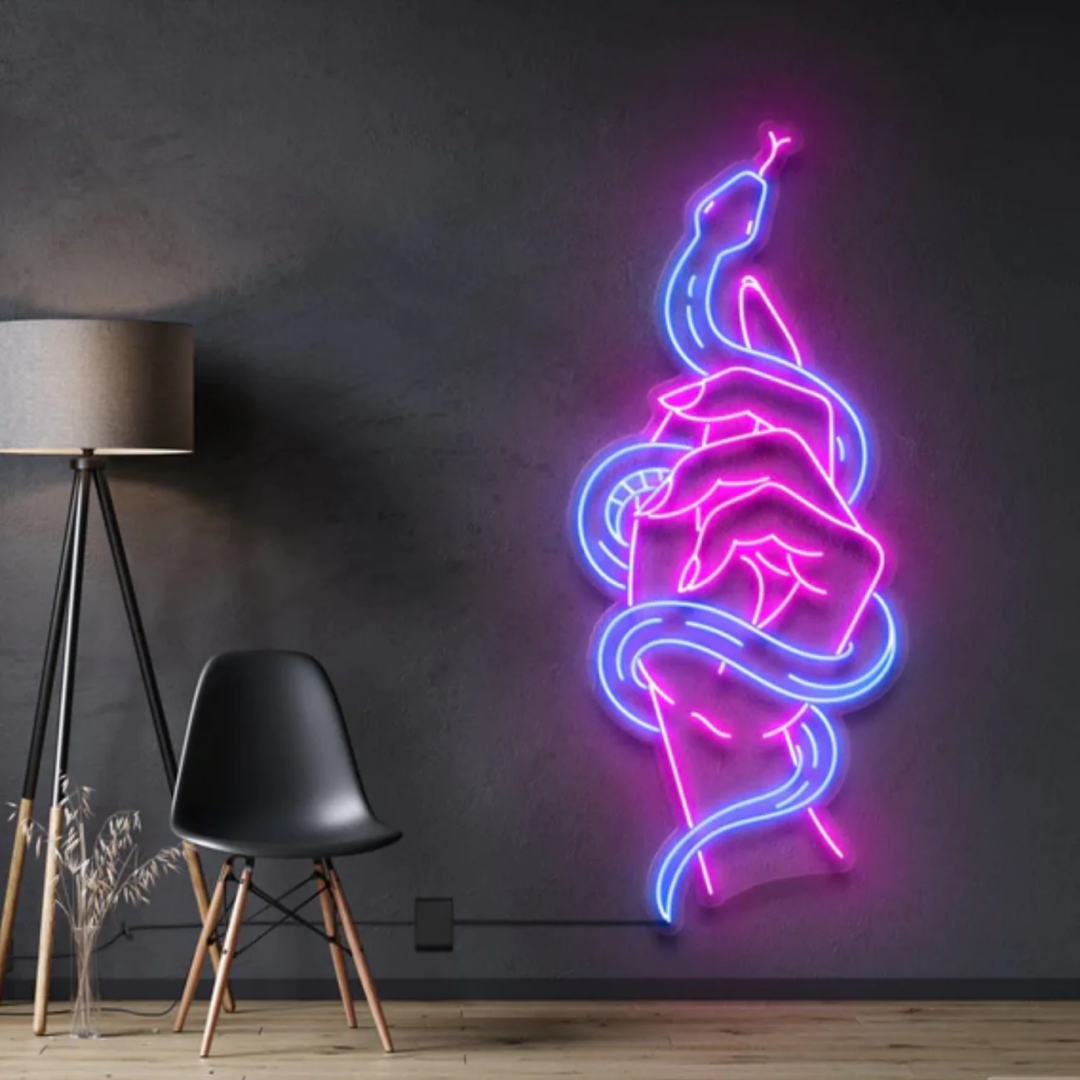 LED Neon Sign Woman's Hand with Snake