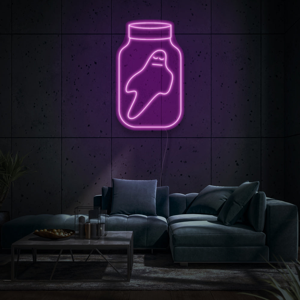 Jar With Ghost LED Neon Sign