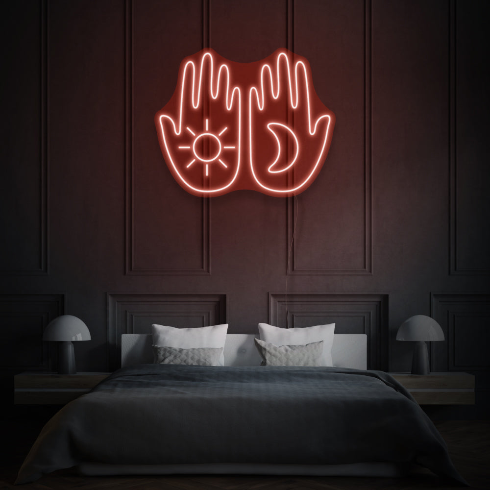 Hands With Moon And Sun LED Neon Light