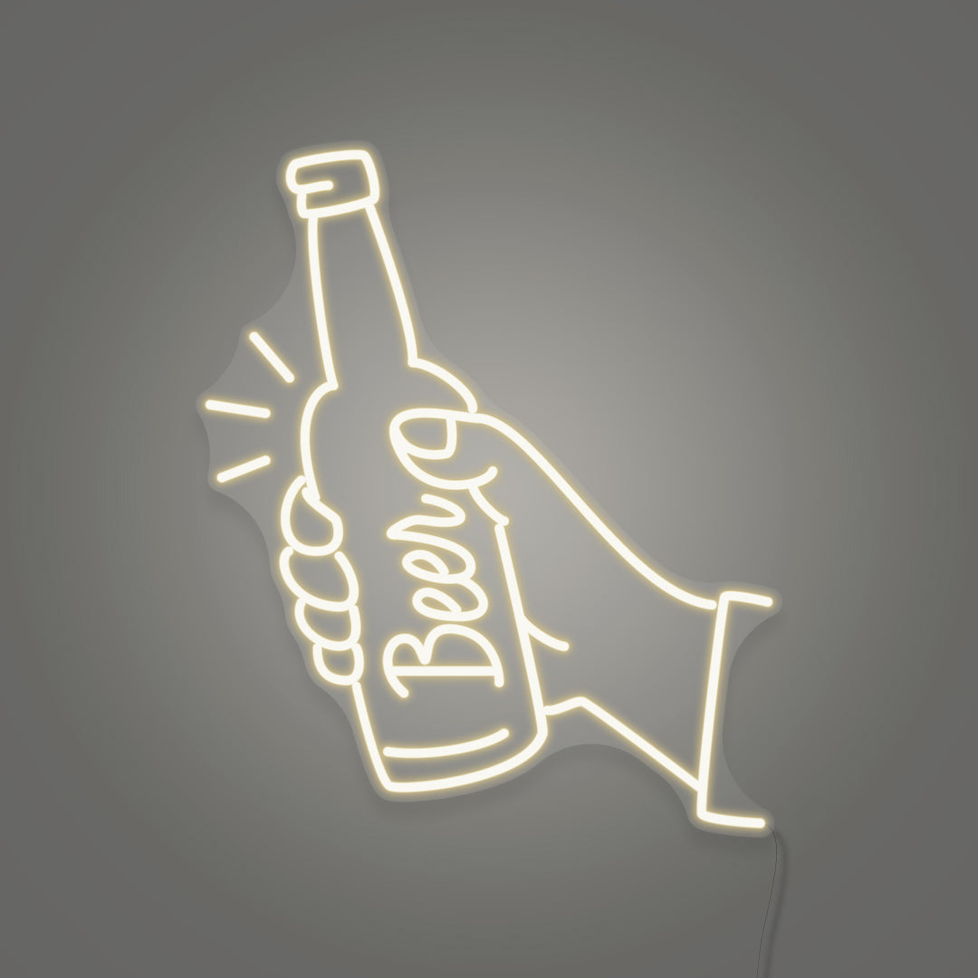 Hand Holding a Beer Bottle LED Neon Sign