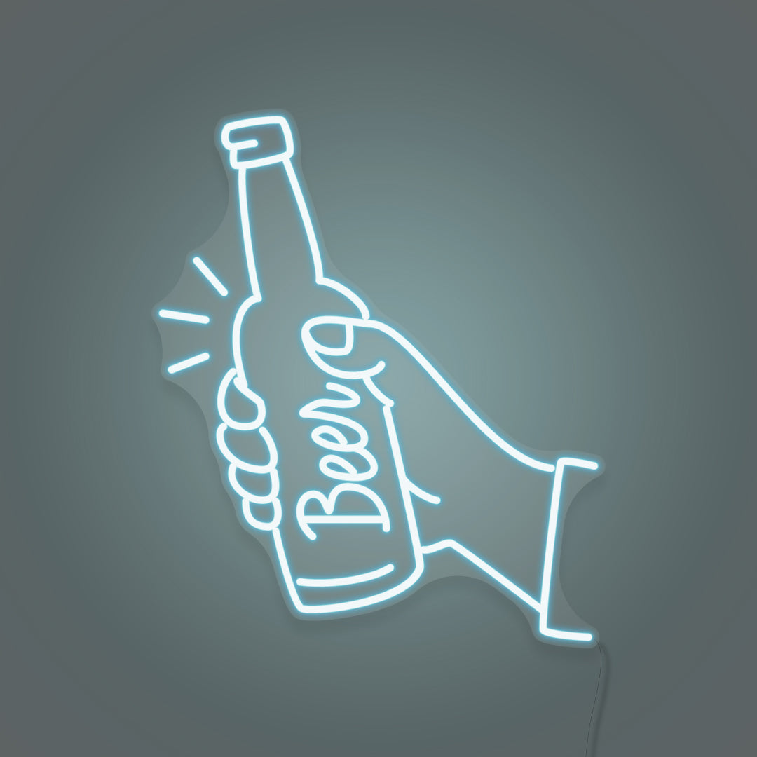 Hand Holding a Beer Bottle LED Neon Sign