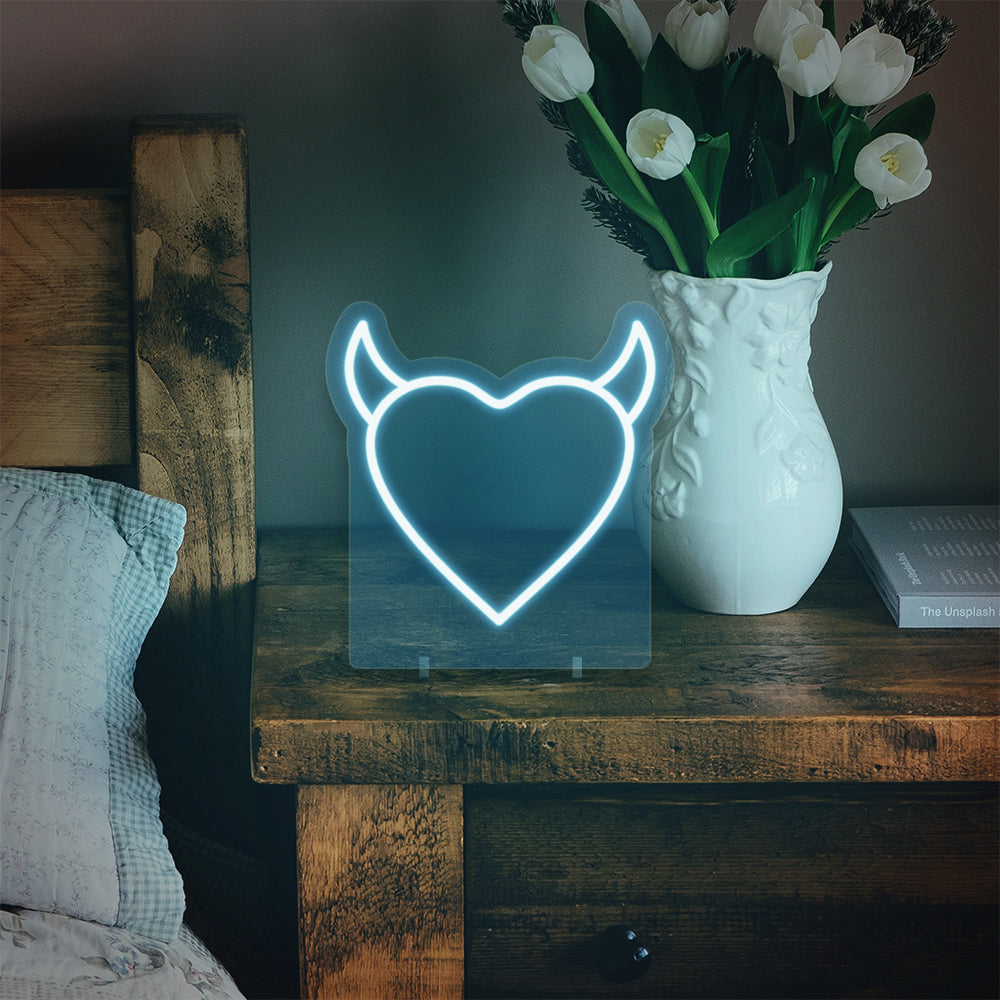 Heart With Horns Mini Neon LED Sign