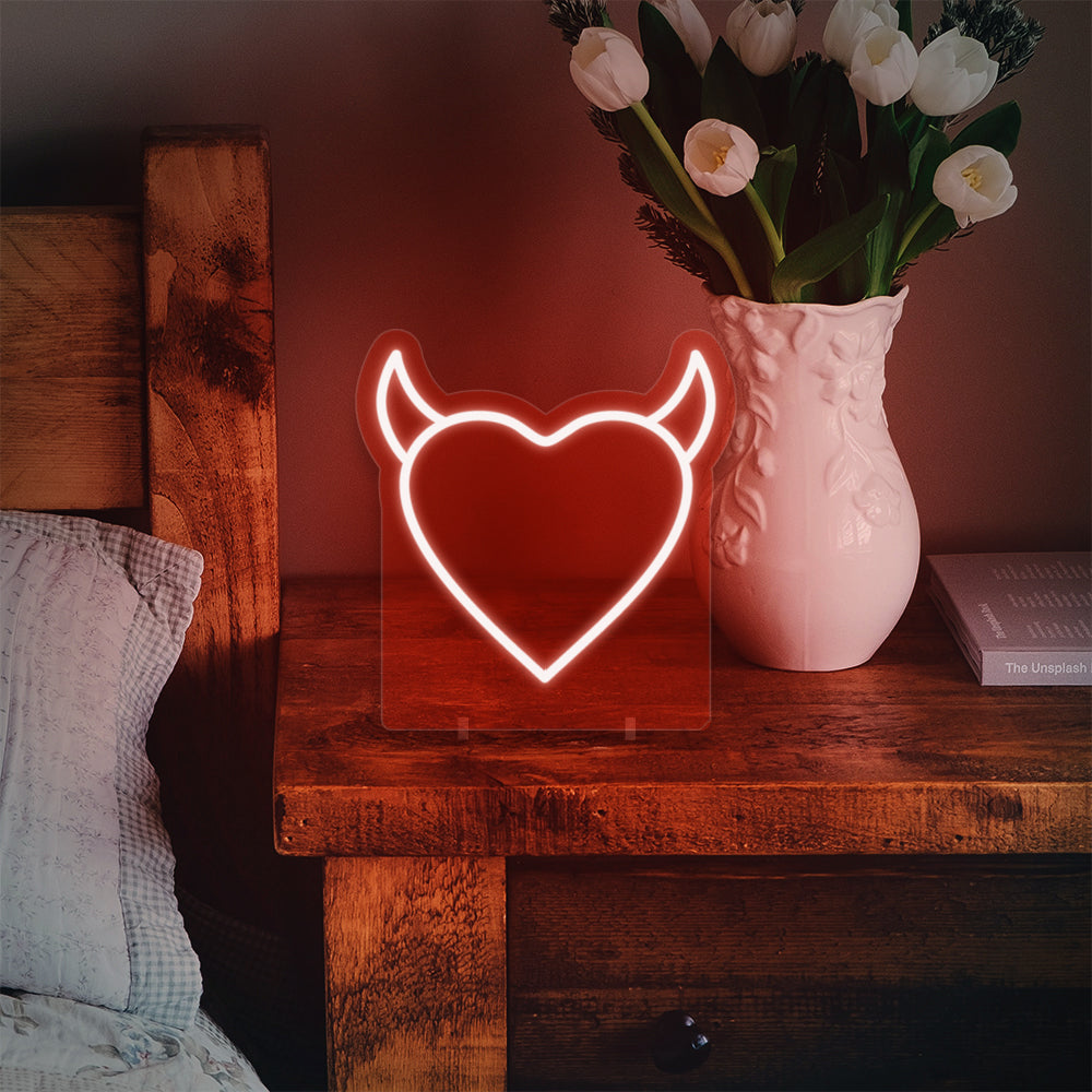 Heart With Horns Mini Neon LED Sign