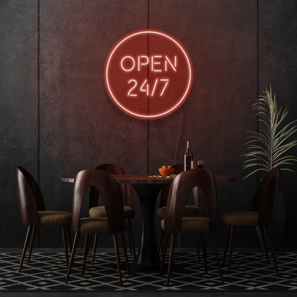 Open 24/7 Round LED Neon Sign