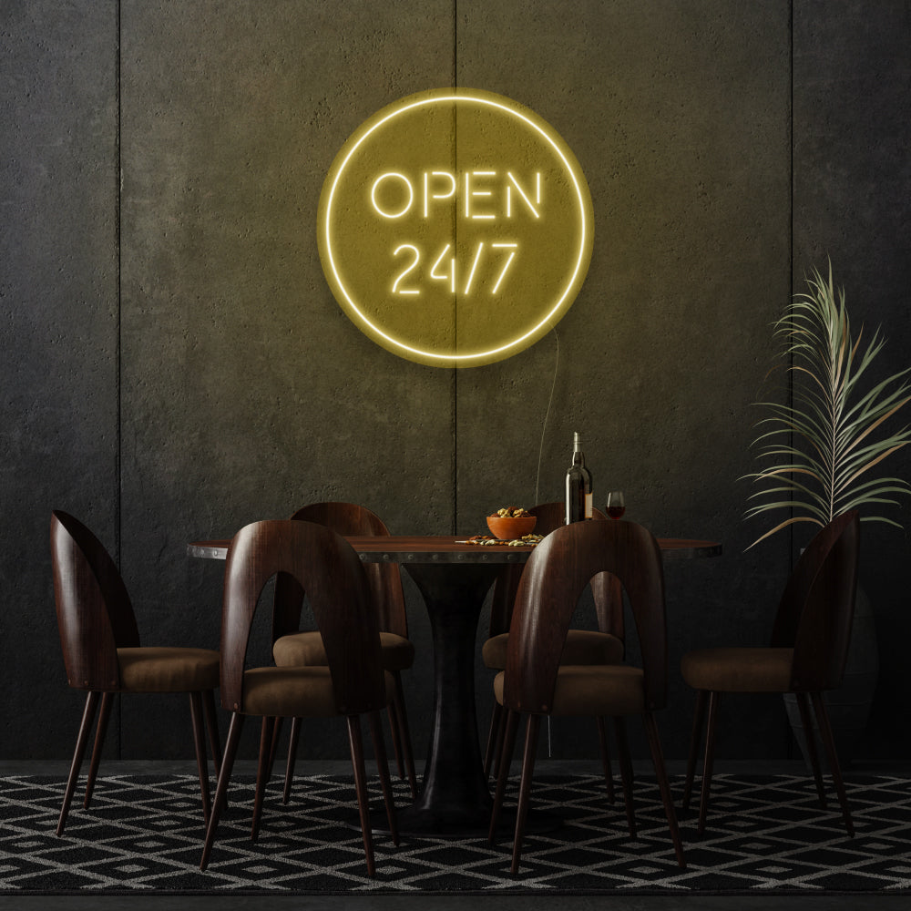 Open 24/7 Round LED Neon Sign