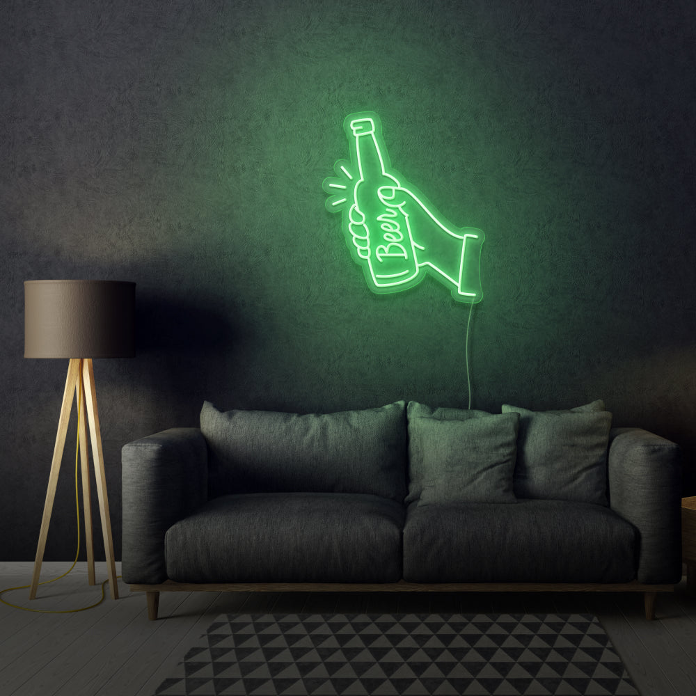 Hand Holding a Beer Bottle LED Neon Sign