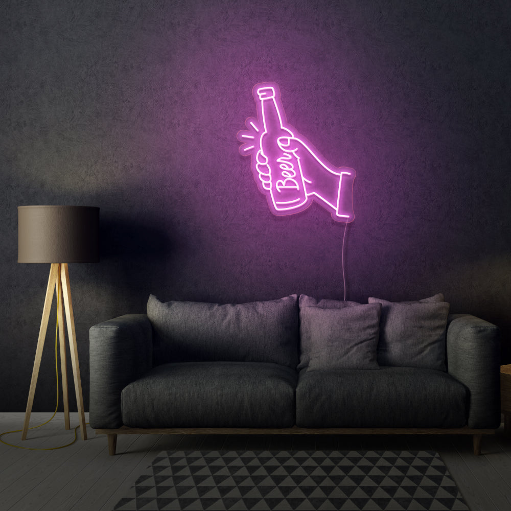 Hand Holding a Beer Bottle LED Neon Sign