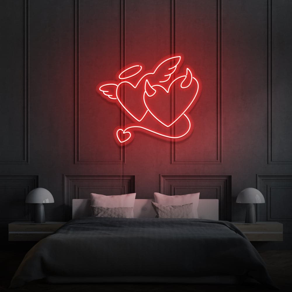 Angel And Devil Hearts LED Neon Sign
